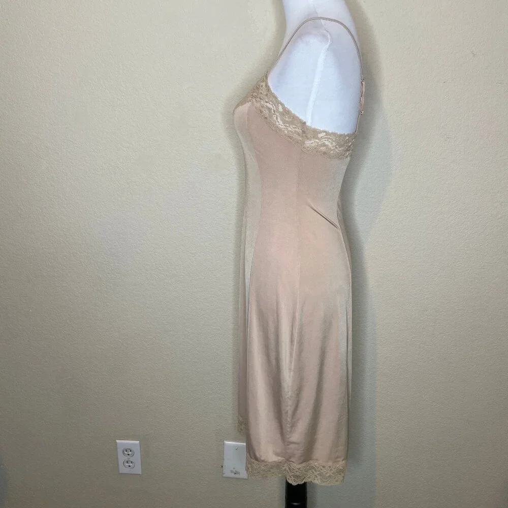Jones New York Vintage Champagne Satin Lace Trim Slip Dress Medium